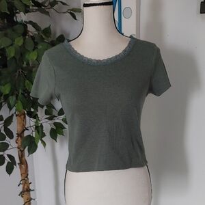 Aeropostale Thermal Lace Neck Crop Top L